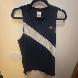 Tracksmith Navy and White striped Van Cortlandt Singlet